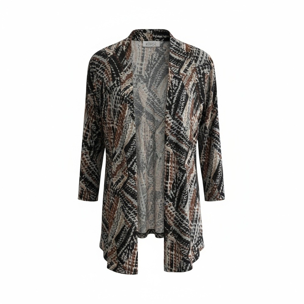 Kasper Women's 2X Open Front Geometric Print Cardigan Sweater‎ Metallic